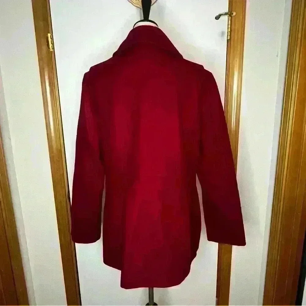 Michael Kors Wool Blend Peacoat‎ Jacket Button Down Women Large Red Lined Warm